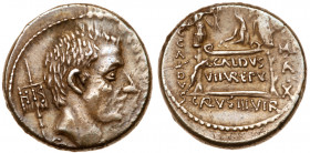 C. Coelius Caldus. Silver Denarius (4.17 g), 53 BC. Rome. C &bull;&nbsp;&nbsp;&nbsp;&nbsp; COEL &bull;&nbsp;&nbsp;&nbsp;&nbsp; CALDVS, nare head of th...