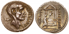 P. Cornelius Lentulus Marcellinus. Silver Denarius (3.72 g), 50 BC. Rome. MARCELLINVS before, bare head of the consul M. Claudius Marcellus right; beh...