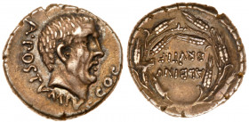 Albinus Bruti f. Silver Denarius (4.13 g.), 48 BC. Rome. A POSTVMIVS COS, bare head of the consul Aulus Postumius Albinus right. Reverse: ALBINV/ BRVT...
