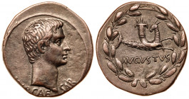 Augustus. Silver Cistophorus (11.65 g), 27 BC-AD 14. Ephesus, 25/4 BC. IMP &bull;&nbsp;&nbsp;&nbsp;&nbsp; CAE-SAR, bare head of Augustus right. Revers...