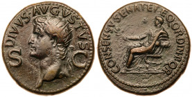 Divus Augustus. &AElig; Dupondius (16.37 g.), died AD 14. Rome, under Gaius Caligula, AD 37-41. DIVVS AVGVSTVS around, S C across field, radiate head ...