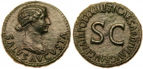 Livia. &AElig; Dupondius (14.95 g), Augusta, AD 14-29. Rome, under Tiberius, AD 22/3. SALVS AVGVSTA below, draped bust of Julia Augusta (Livia), as Sa...