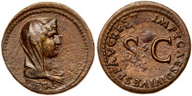 Livia. &AElig; Dupondius (12.61 g), Augusta, AD 14-29. Rome, restitution issue under Titus, AD 80/1. PIETAS, Diademed and veiled head of Livia (as Pie...