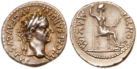 Tiberius. Silver Denarius (3.77 g), AD 14-37. 'Tribute Penny' type. Lugdunum, AD 36/7. TI CAESAR DIVI AVG F AVGVSTVS, laureate head of Tiberius right....