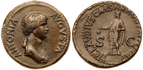 Antonia Minor. &AElig; Dupondius (17.35 g), Augusta, AD 37 and 41. Rome, under Claudius, AD 41/2. ANTONIA AVGVSTA, draped bust of Antonia right, hair ...