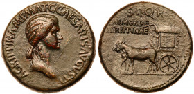Agrippina I. &AElig; Sestertius (26.30 g), Died AD 33. Rome, under Caligula, AD 37-41. AGRIPPINA M F MAT C CAESARIS AVGVSTI, draped bust of Agrippina ...