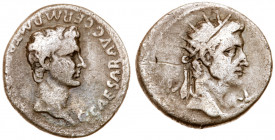 Gaius Caligula, with Divus Augustus. Silver Denarius (3.49 g), AD 37-41. Lugdunum, AD 37. C CAESAR AVG GERM P M TR P[OT COS], bare head of Gaius right...