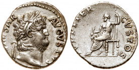 Nero. Silver Denarius (3.31 g), AD 54-68. Rome, ca. AD 64/5. [NERO] CAESAR AVGVST[VS], laureate head of Nero right. Reverse: IVPPITER CVSTOS, Jupiter ...