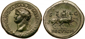 Nero. &AElig; Sestertius (25.61 g), AD 54-68. Lugdunum, ca. AD 65. NERO CLAVD CAESAR AVG GER P M TR P IMP P P, laureate head of Nero left; globe at po...