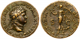 Nero. &AElig; Dupondius (12.32 g.), AD 54-68. Lugdunum, AD 66-68. IMP NERO CAESAR AVG P MAX TR P P P, laureate head of Nero right, globe at point of b...