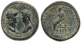 Nero, with Poppaea, 2nd wife of Nero, AE 23 mm (8.49 g) AD 54-68. Smyrna in Ionia. Sribonios Klaros, strategos, and Hermogenes, magistrate. NEPONA CEB...