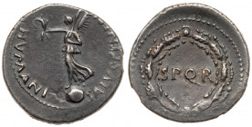 Civil Wars. Silver Denarius (3.29 g), AD 68-69. Group II issue (revolt of Vindex). Videbona, March-May AD 68. SALVS GENERIS HVMANI, Victory standing l...