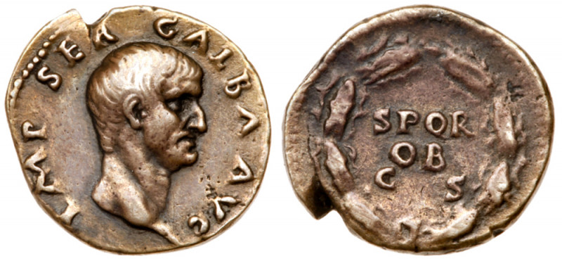 Galba. Silver Denarius (3.21 g), AD 68-69. Rome. IMP SER GALBA AVG, bare head of...