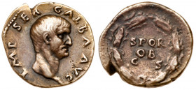 Galba. Silver Denarius (3.21 g), AD 68-69. Rome. IMP SER GALBA AVG, bare head of Galba right. Reverse: S P Q R / OB / C S in three lines within oak-wr...