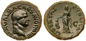Galba. &AElig; Dupondius (10.75 g), AD 68-69. Rome. IMP SER GALBA CAES AVG P M TR P, bare head of Galba right. Reverse: LIBERTAS PVBLICA, S C across f...