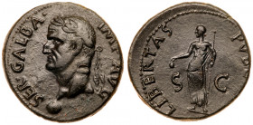 Galba. &AElig; As (10.94 g), AD 68-69. Tarraco(?). SER GALBA IMP AVG, laureate head of Galba left, globe at point of bust truncation. Reverse: LIBERTA...