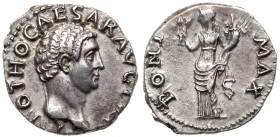 Otho. Silver Denarius (3.31 g), AD 69. Rome. [IM]P OTHO CAESAR AVG T[R P], bare head of Otho right. Reverse: PONT MAX, Ceres standing facing, head lef...