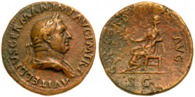 Vitellius. &AElig; Sestertius (22.78 g), AD 69. Rome. A VITELLIVS GERMAN IMP AVG P M TR P, laureate and draped bust of Vitellius right. Reverse: CONCO...
