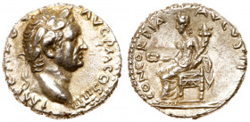 Vespasian. Silver Denarius (3.54 g), AD 69-79. Antioch, AD 72/3. IMP CAES VESP AVG P M COS IIII, laureate head of Vespasian right. Reverse: CONCORDIA ...