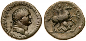 Titus, as Caesar. AD 69-79, AE Sestertius (20.93 g). 'Judaea Capta' type. Rome, under Vespasian, AD 72. T CAES VESPASIAN IMP PON TR POT COS II, laurea...