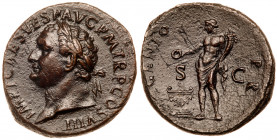 Titus, 79-81 AD. AE As (9.17g). Mint of Rome AD 80. IMP CAES VESP AVG PM TR PPP COS VIII. Laureate head of Titus facing left. Reverse: GENIO PR, SC in...