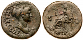 Julia Titi, daughter of Titus. AE Dupondius (14.58 g). Rome mint, AD 79-80. Draped bust of Julia r. hair is piled in bun behind. Reverse: VESTA S-C, V...