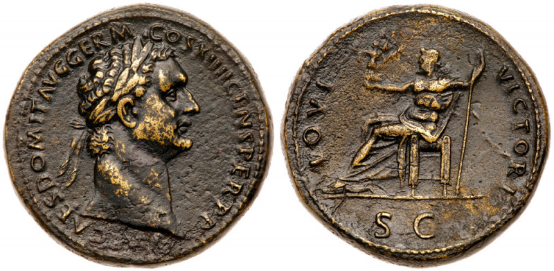 Domitian. AE Sestertius (28.21 g), 81-96 AD. Rome, AD 88/9. IMP CAES DOMIT AVG G...