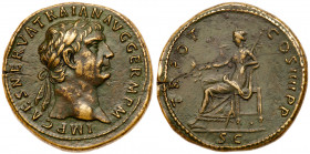 Trajan. &AElig; Sestertius (24.12 g), AD 98-117. Rome, AD 101/2. IMP CAES NERVA TRAIAN AVG GERM P M, laureate head of Trajan right. Reverse: TR POT CO...