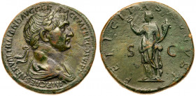 Trajan. &AElig; Sestertius (27.03 g), AD 98-117. Rome, AD 114-116. IMP CAES NERVAE TRAIANO AVG GER DAC P M TR P COS VI P P, laureate and draped bust o...