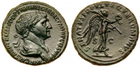Trajan. &AElig; As (12.79 g), AD 98-117. Rome. IMP CAES NER TRAIANO OPTIMO AVG GER DAC P M TR P COS VI P P, laureate and draped bust of Trajan right. ...