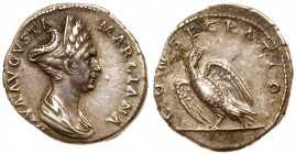 Marciana, sister of Trajan. Silver Denarius (3.15 g), Augusta, ca. AD 105-112/4. Rome, under Trajan, AD 114. DIVA AVGVSTA MARCIANA, diademed and drape...