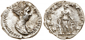 Matidia, niece of Trajan. Silver Denarius (3.12 g), Augusta, AD 112-119. Rome, under Trajan, AD 112-117. MATIDIA AVG DIVAE MARCIANAE F, diademed and d...