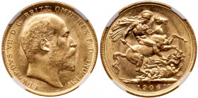 Edward VII (1901-1910). Gold Sovereign, 1906 M, Melbourne Mint. Bare head right, De S. below truncation for engraver George W De Saulles, Latin legend...