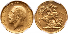 George V (1910-36). Gold Sovereign, 1912 S, Sydney Mint. Bare head left, B.M. on truncation for engraver Bertram MacKennal, GEORGIVS V D.G. BRITT: OMN...
