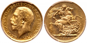 George V (1910-1936), Gold Sovereign. 1912 M, Melbourne Mint. Bare head left, B.M. on truncation for engraver Bertram MacKennal, GEORGIVS V D.G. BRITT...