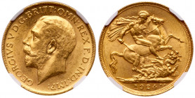 George V (1910-1936), Gold Sovereign, 1924 S, Sydney Mint. Bare head left, B.M. on truncation for engraver Bertram MacKennal, GEORGIVS V D.G. BRITT: O...