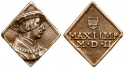 Maximilian I (1493-1519). Silver Medal, 1502. Half-length portrait with beret, Order of the Golden Fleece. Reverse; Austrian shield, below MAX. I. IMP...