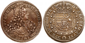 Joseph I (1705-1711). Silver Taler, 1707. Hall mint. Laureate armored bust right. Reverse; Crowned arms within Order chain (Dav 1018; KM 1438.1). Tone...