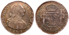 Ferdinand VII (1808-1833). Silver 2 Reales, 1816 NR FJ/JJ. Bogota mint (Nuevo Reino), bust of Charles IV right, FERDND VII DEI GRATIA, date below, Rev...