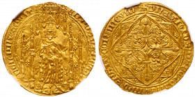 Edward the Black Prince, Prince of Aquitaine (1362-72). Gold Pavillon d'Or, or Noble Guyennois &agrave; la rose. La Rochelle Mint, first issue with ci...
