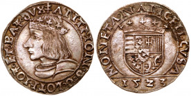Lorraine. Antoine Le Bon. Silver Teston, 1523. Nancy mint. Crowned bust left. Reverse; Crowned arms (Boudeau 1514). In NGC holder graded AU Details (R...
