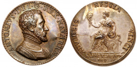 Navarre. Antoine de Bourbon, King of Navarre. Silver Medal, dated 1560. Later striking. Bust right cuirassed, ANTONIVS.DEI.G.REX.NAVARRAE. Reverse; Wi...
