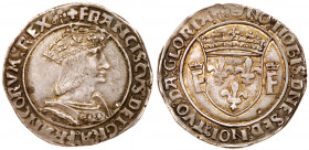 Francois I (1515-1547). Silver Teston, undated. Lyon mint. Crowned and armored bust right, Leg: +FRANCISCVS: DEI GRA: FRANCORVM REX. Reverse; Crowned ...
