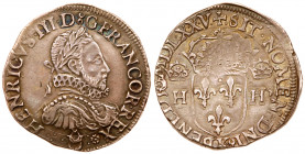 Henry III (1574-1589). Silver Teston, 1575-G. Bordeaux mint. Bust right, cuirassed, and laureate. Reverse; Crowned arms. 9.44g (Ciani 1413; Dup 1126a)...