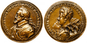 Henry IV (1589-1610) and Marie de Medicis (1575-1642). Cast Bronze Medal, dated 1601. Armored bust of the King left, leg: HENRICVS IIII D G FRANC ET N...