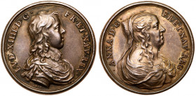Louis XIV (1643-1715). Silver Medal, undated. Bust of child Louis XIV right, draped and cuirassed; LVD.XIIII.D.G.FR.ET.NAV.REX. Reverse; Bust of Anne ...