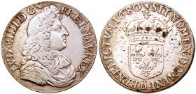 Louis XIV (1643-1715). Silver &frac12; Ecu "du Parlement" &agrave; la Cravate, 1680-D. Lyon mint. Parliamentary bust right. Reverse; Crowned arms (Gad...