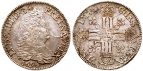 Louis XIV (1643-1715). Silver Ecu aux 8 L's, 1690-A. Paris mint. Bust right with sun above and date below. Reverse; Crowned double L's in cross form, ...