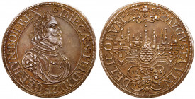 Augsburg. Silver Taler, 1643. Laureate bust right with titles of Emperor Ferdinand III. Reverse; City view, city arms in front dividing date (Dav 5039...