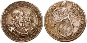 Bavaria. Ferdinand Maria (1651-1679). Silver Striking of 3 Ducats, 1652. Commemorates his marriage to Adelaide. Conjoined busts of Ferdinand and Adela...